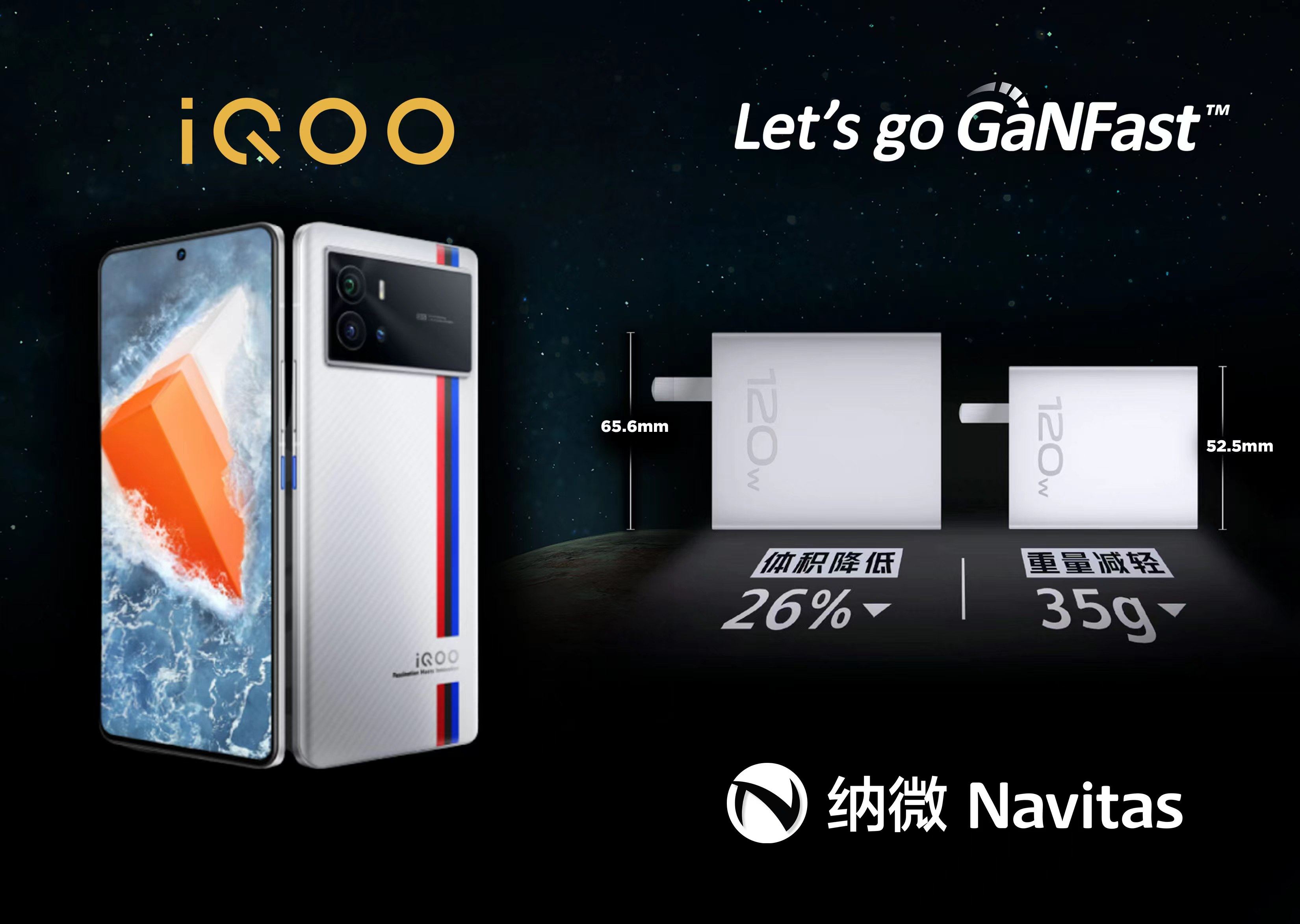 纳微半导体新一代氮化镓功率芯片全力支持vivo公司旗下iQOO子品牌iQOO 9 Pro手机120W氮化镓充电器成功上市-充电头网