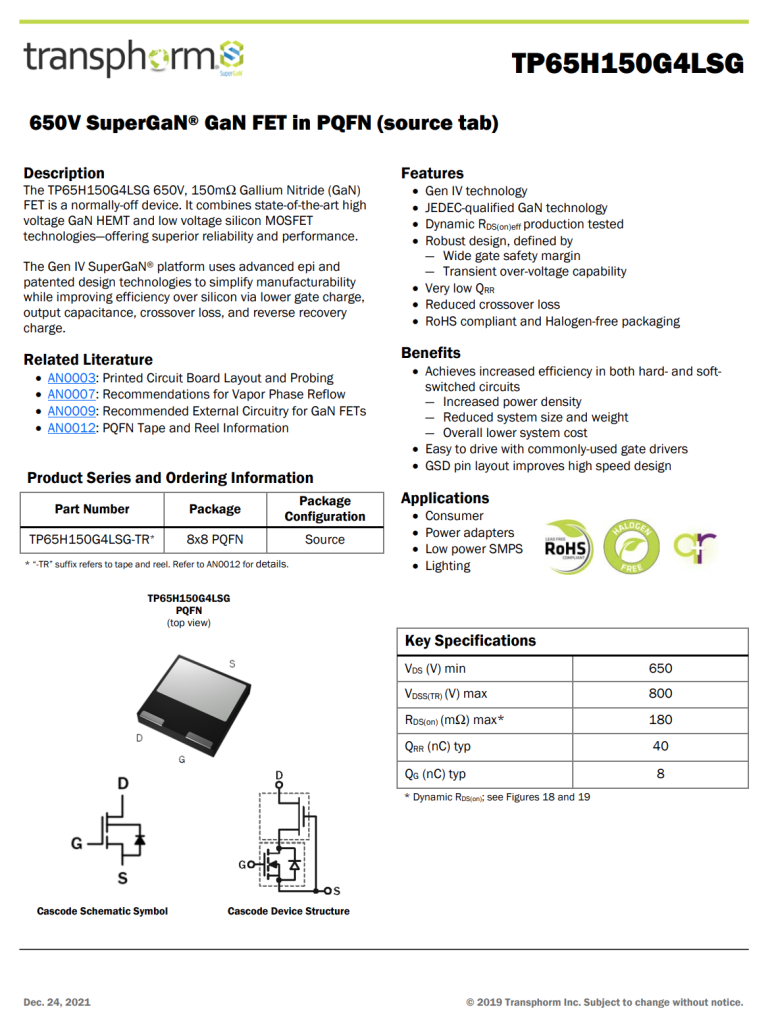 Transphorm推出四款耗尽型氮化镓器件，满足不同功率电源设计-充电头网