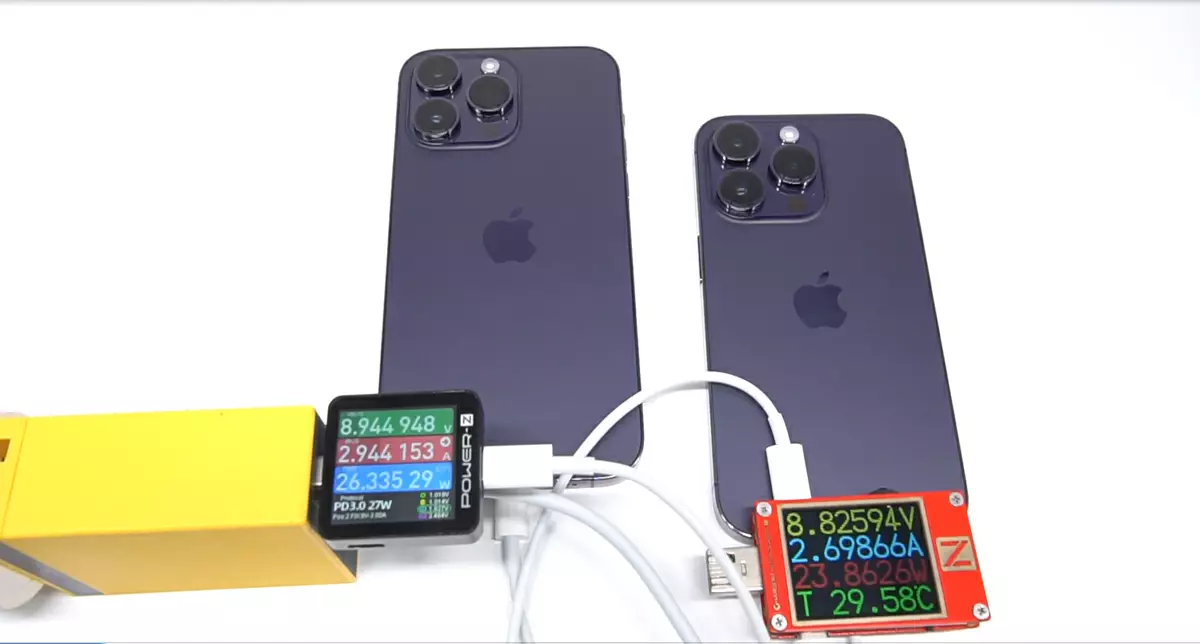 兼容性测试：多口充电器同时充 iPhone 14Pro 、iPhone 14Pro max-充电头网