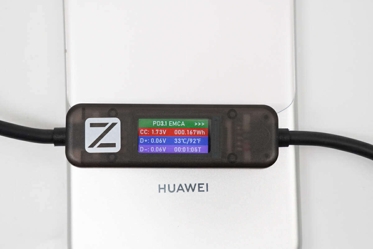 POWER-Z AK001 数显线让华为Mate60 手机快充看得见-充电头网