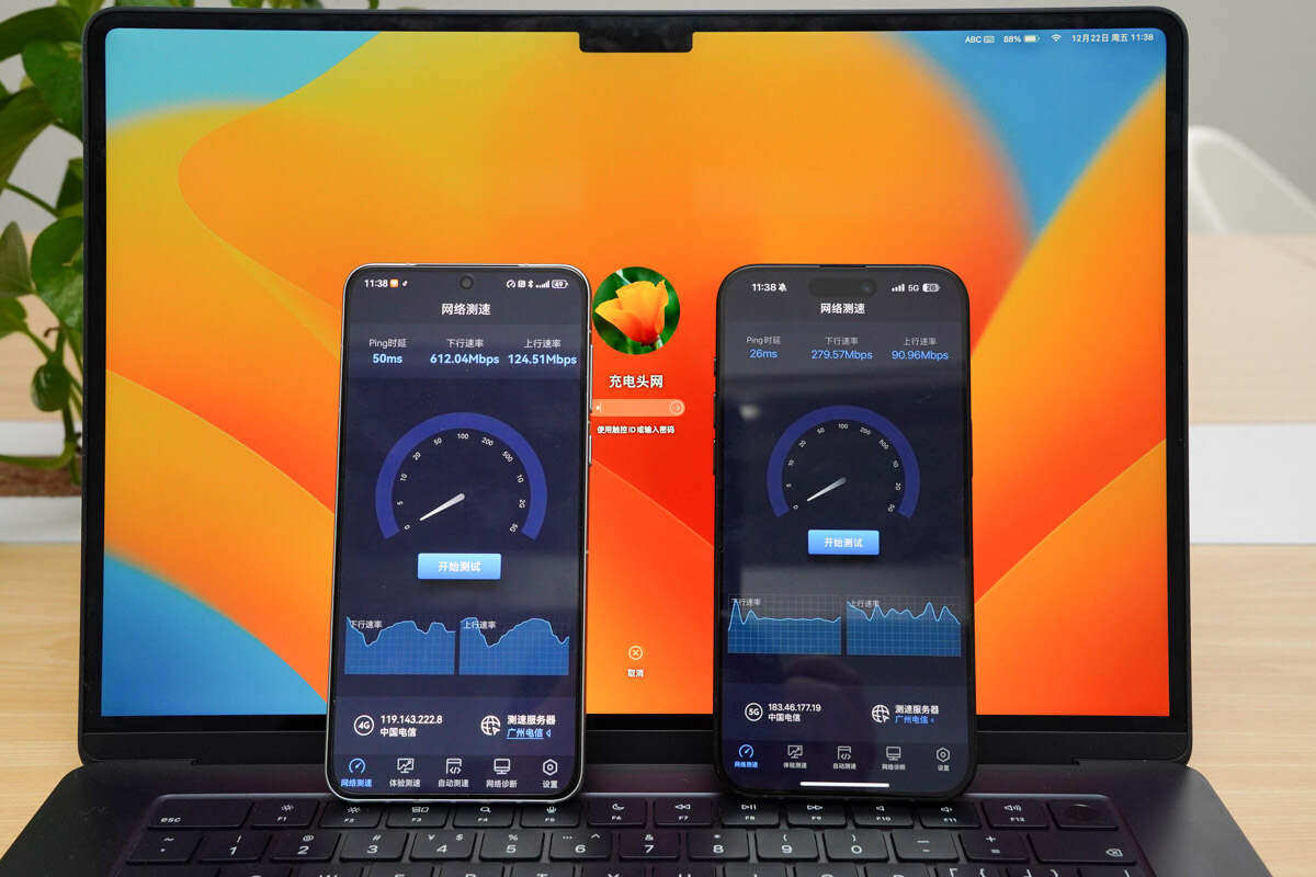 热点稳定连接，高速上网体验，iPhone 15 PM VS Mate60 热点速率PK-充电头网